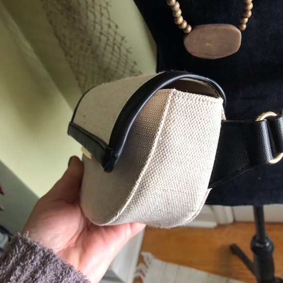 Women’s H&M Shoulder/Belt Mini Bag Purse Canvas Leather Cream Black NWOT - Picture 3 of 8